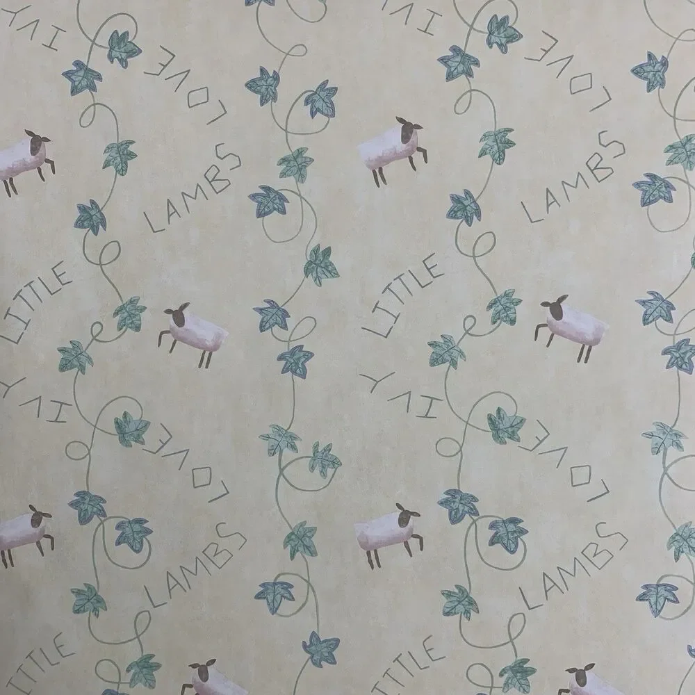 3 Count Lambs Love Ivy Wallpaper Imperial Yellow Background Green Ivy With Lambs